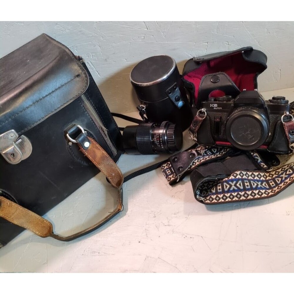 VTG SEARS KS Super 35mm SLR Film Cameran LOT Case Lenses Flash MISC